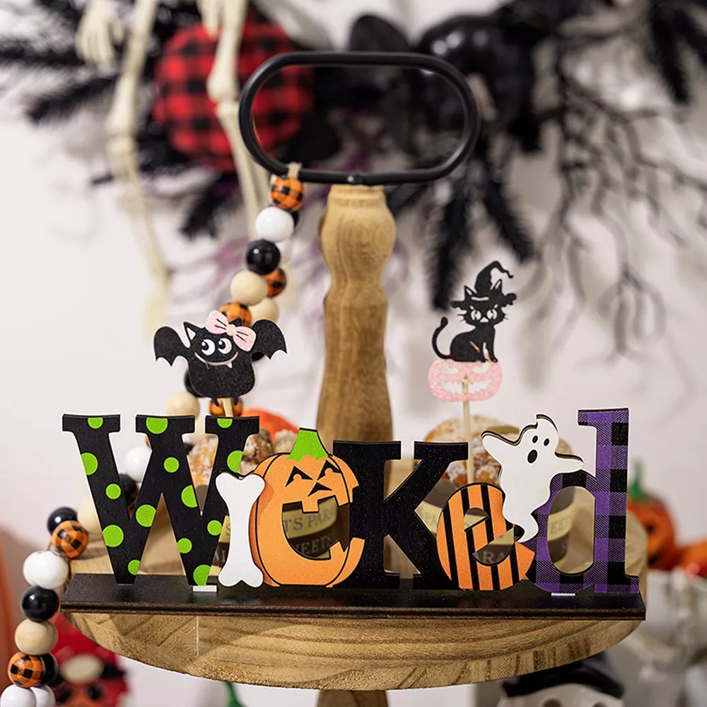 Halloween Decorative Object Set with Wicked and Spooky Wooden Signs, image 8