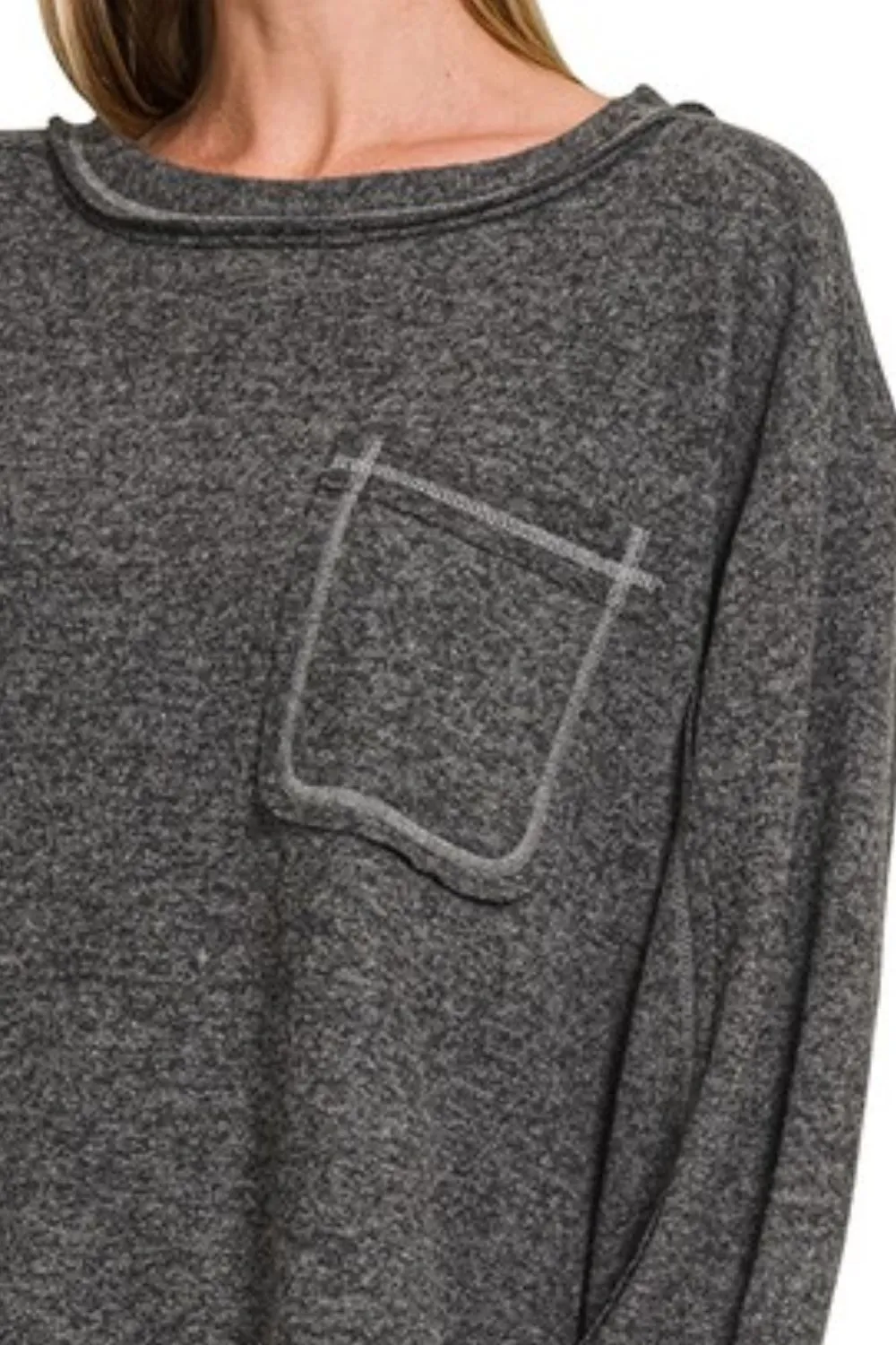 Brushed Hacci Hi-low Round Neck Knit Top, image 3