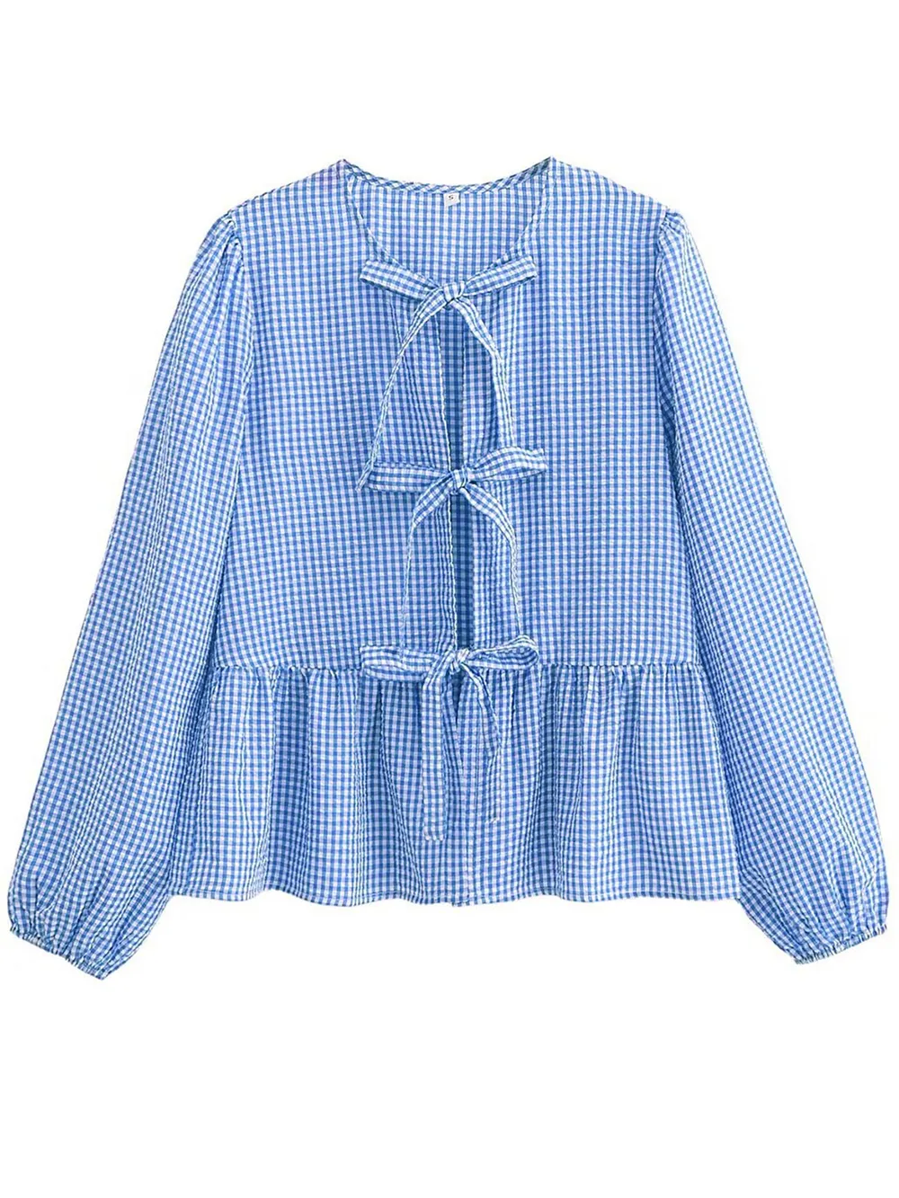 Tied Round Neck Long Sleeve Blouse, image 18