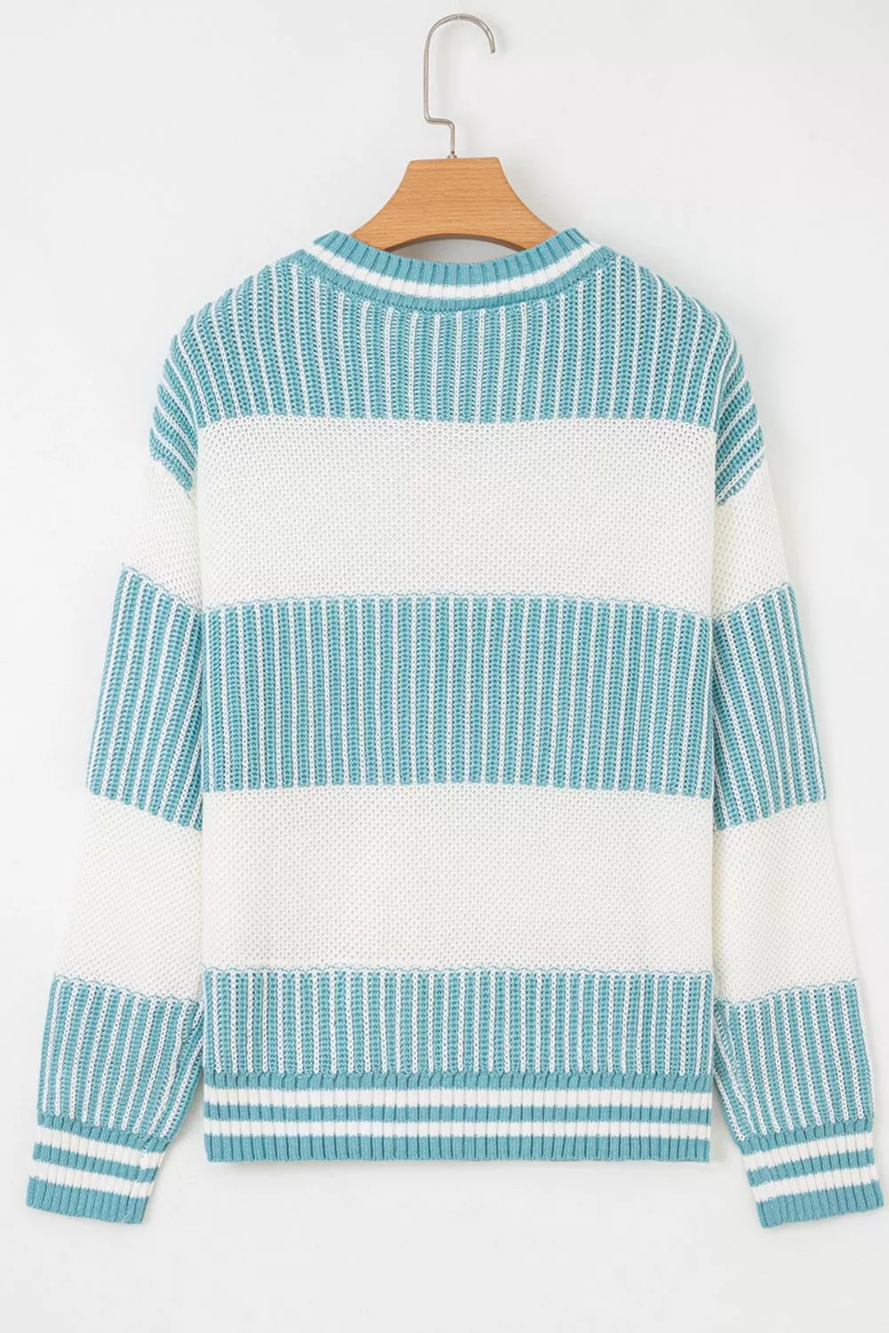 Two Tone Striped Patchwork Drop Shoulder Loose Sweater, image 7