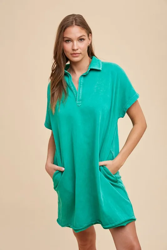 Mineral Washed Johnny Collar Short Sleeve Dress, image 4