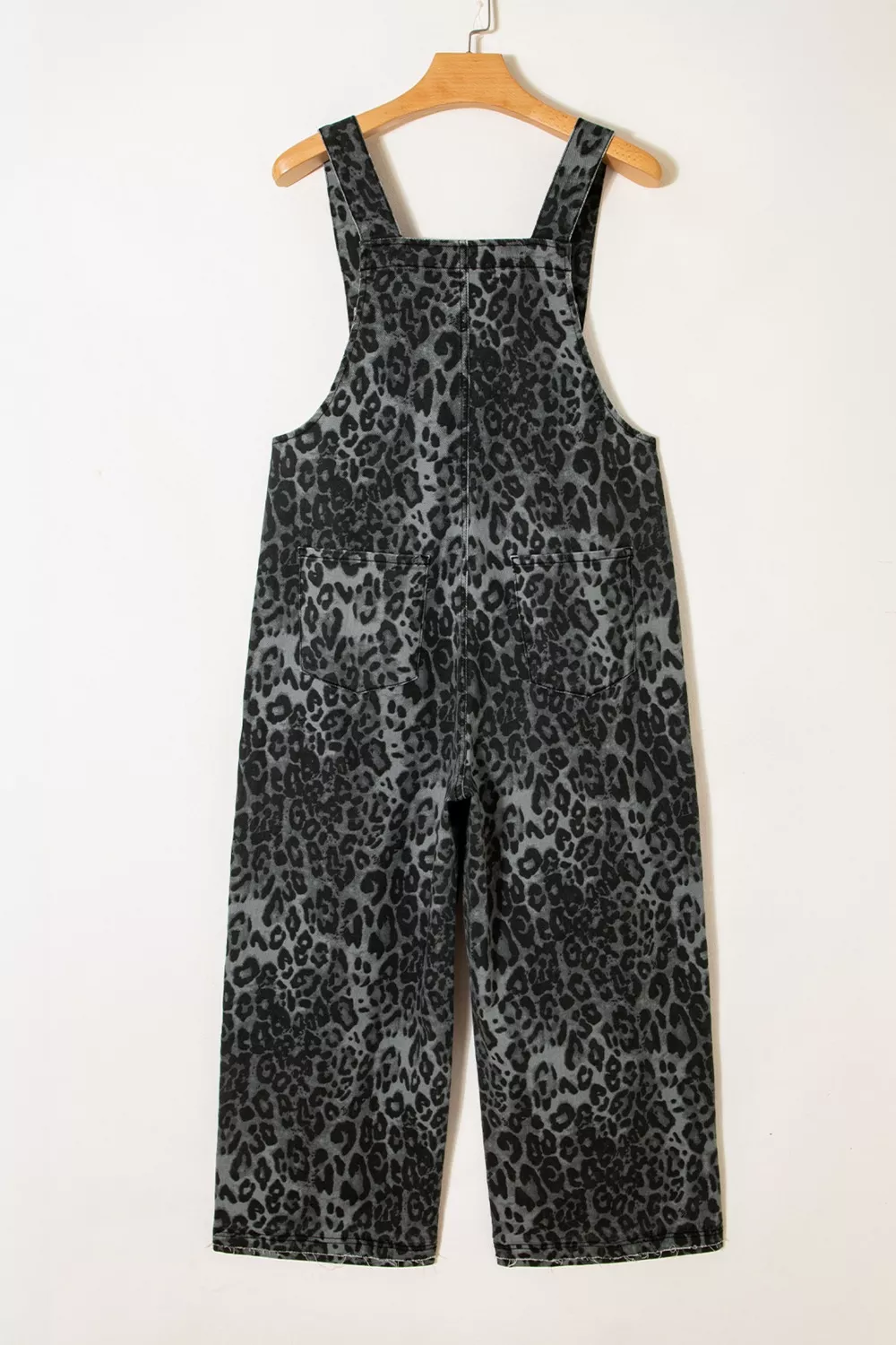 Leopard Print Button Adjustable Straps Cropped Loose Denim Overalls, image 7