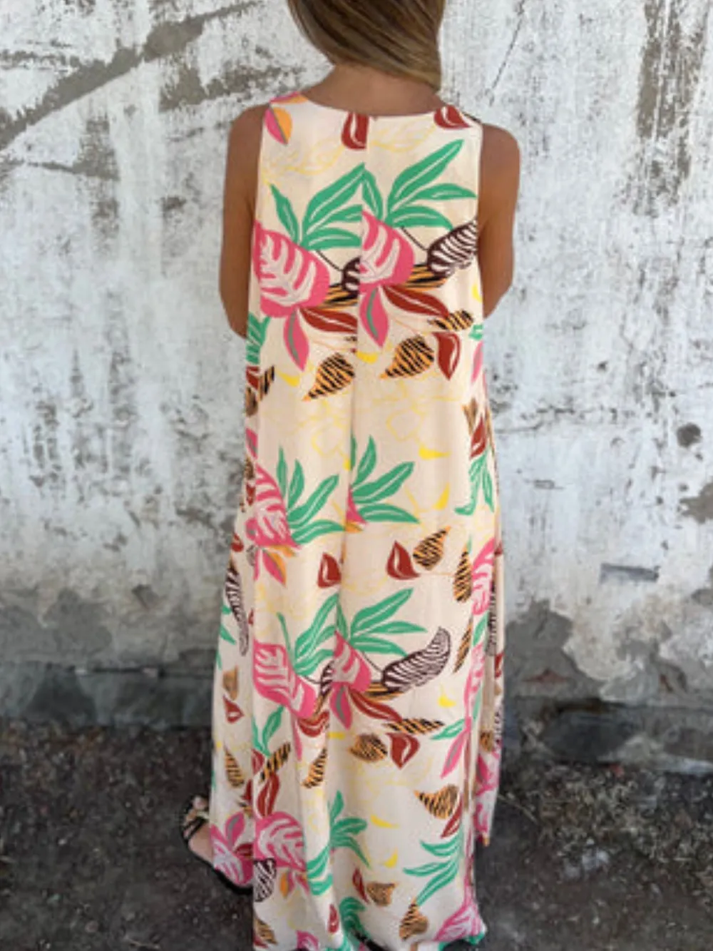 Full Size Printed V-Neck Sleeveless Dress Plus Size, image 8