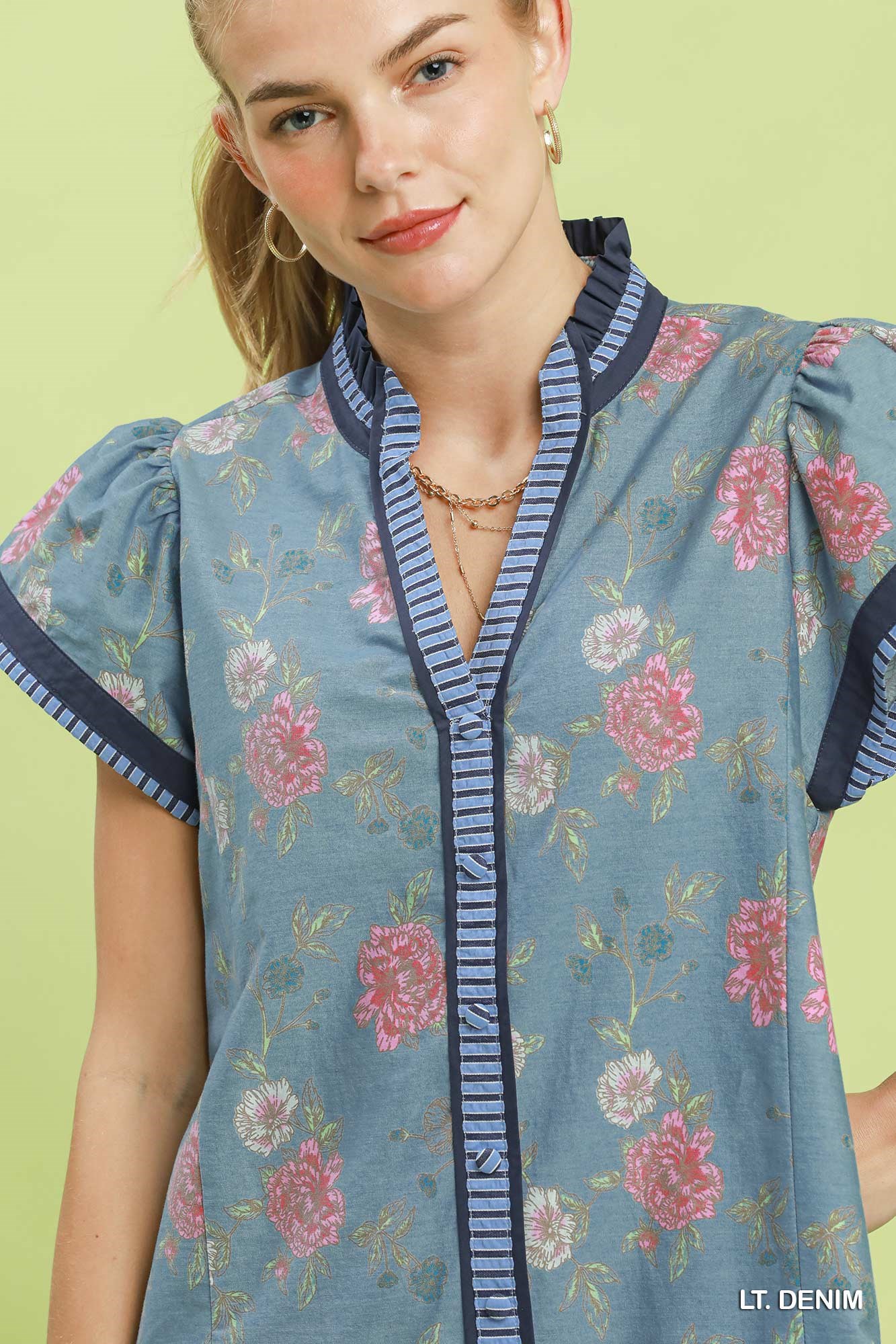 Floral Contrast Trim Ruffle Hem Mini Dress, image 5