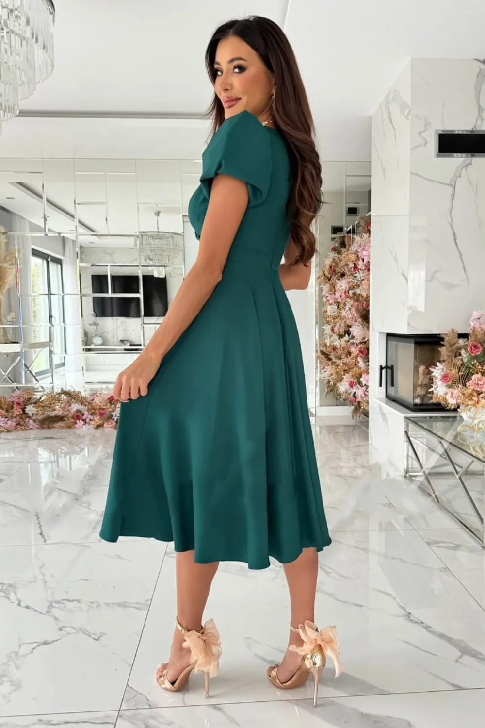 Surplice Puff Sleeve Midi Dress, image 10