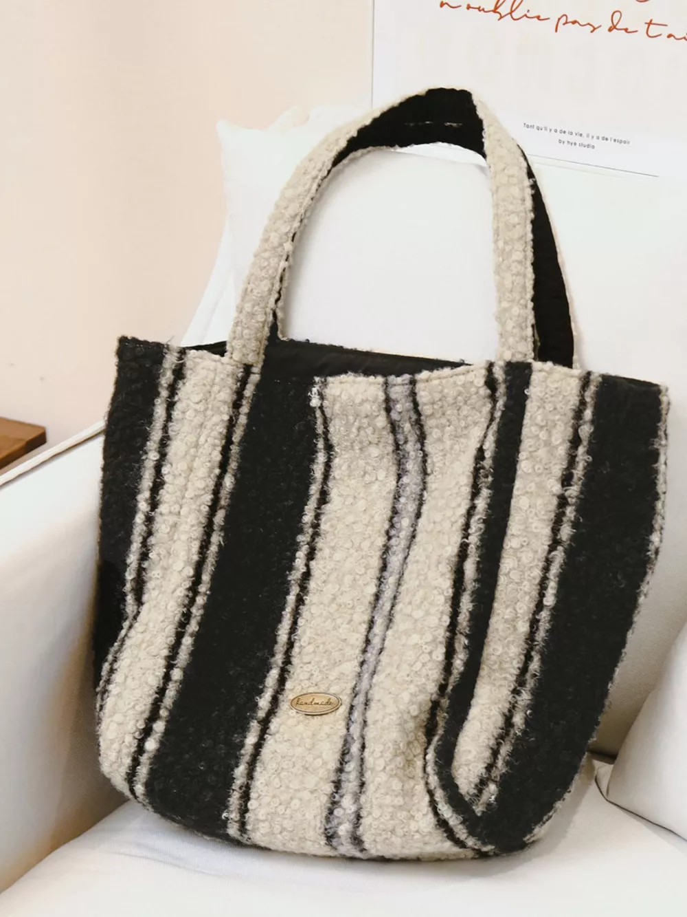 Reversible Striped Plush Tote Bag