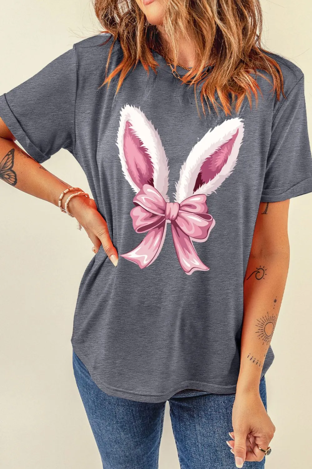 Bunny Ear Bow Graphic Short Sleeve T-Shirt, image 3