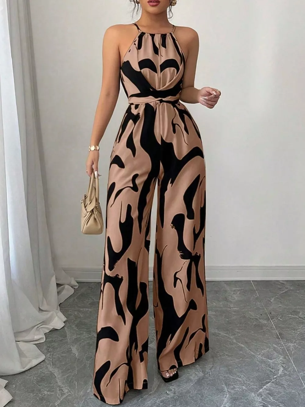 Abstract Print Sleeveless Wide Leg Jumpsuit, image 6