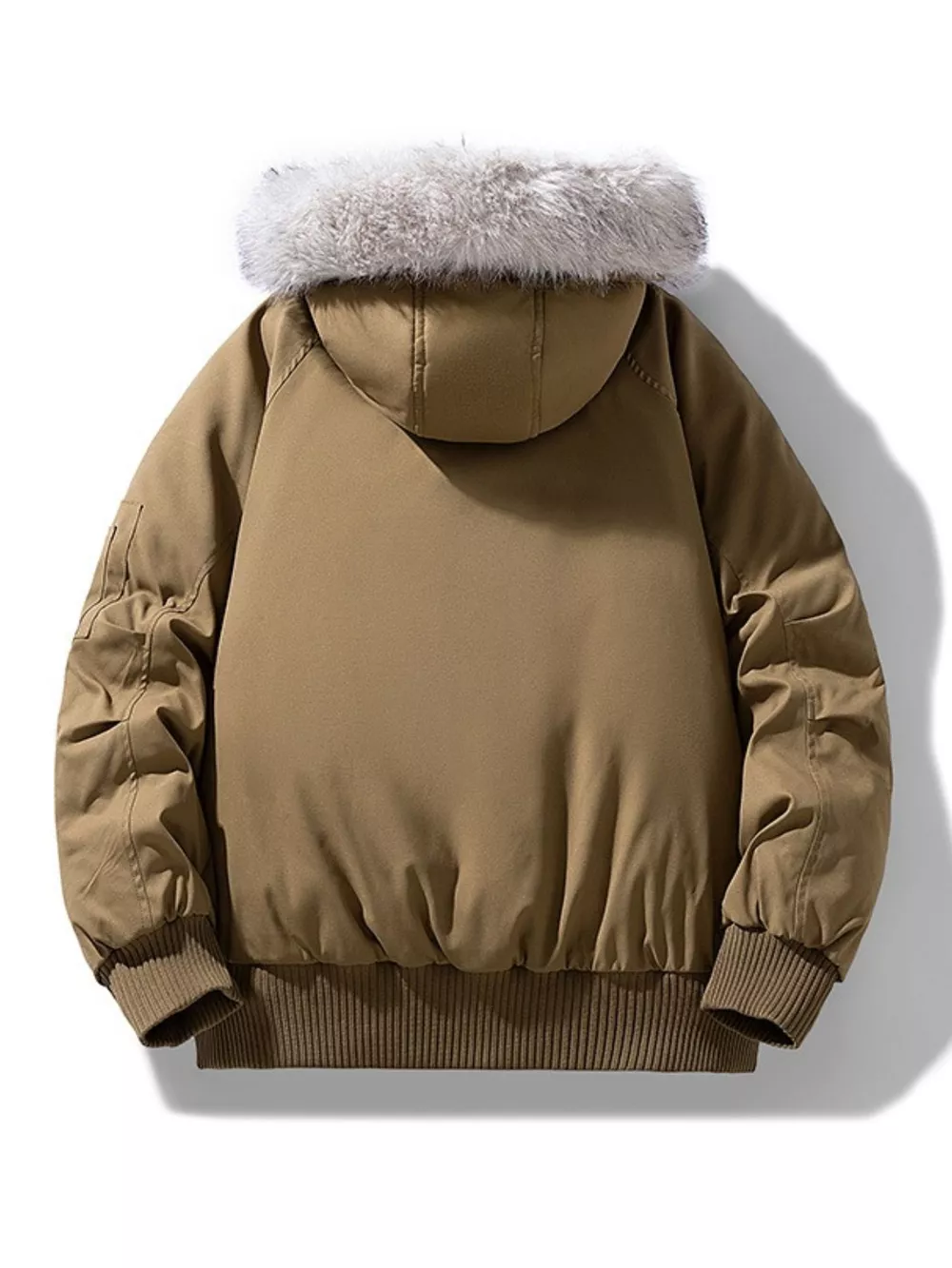 Men's Plus Size Faux Fur Hooded Padded Bomber Jacket, image 8