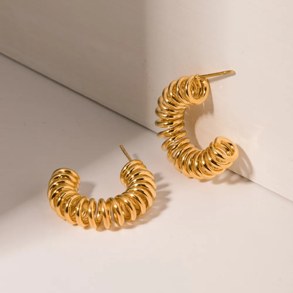 18K Gold-Plated Stainless Steel C-Hoop Earrings, image 2