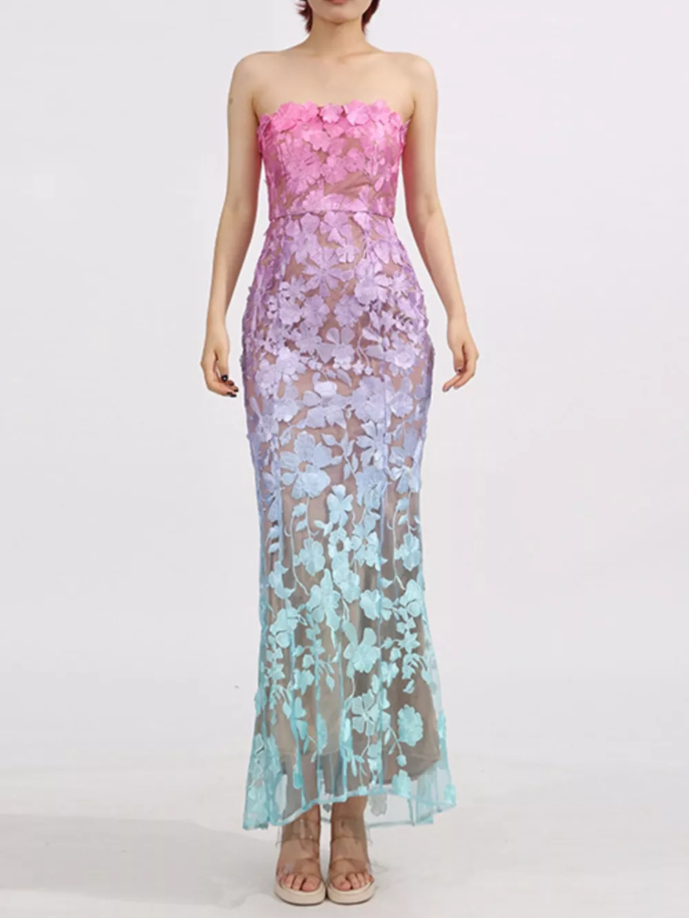 Floral Embroidered Tube Maxi Dress, image 4