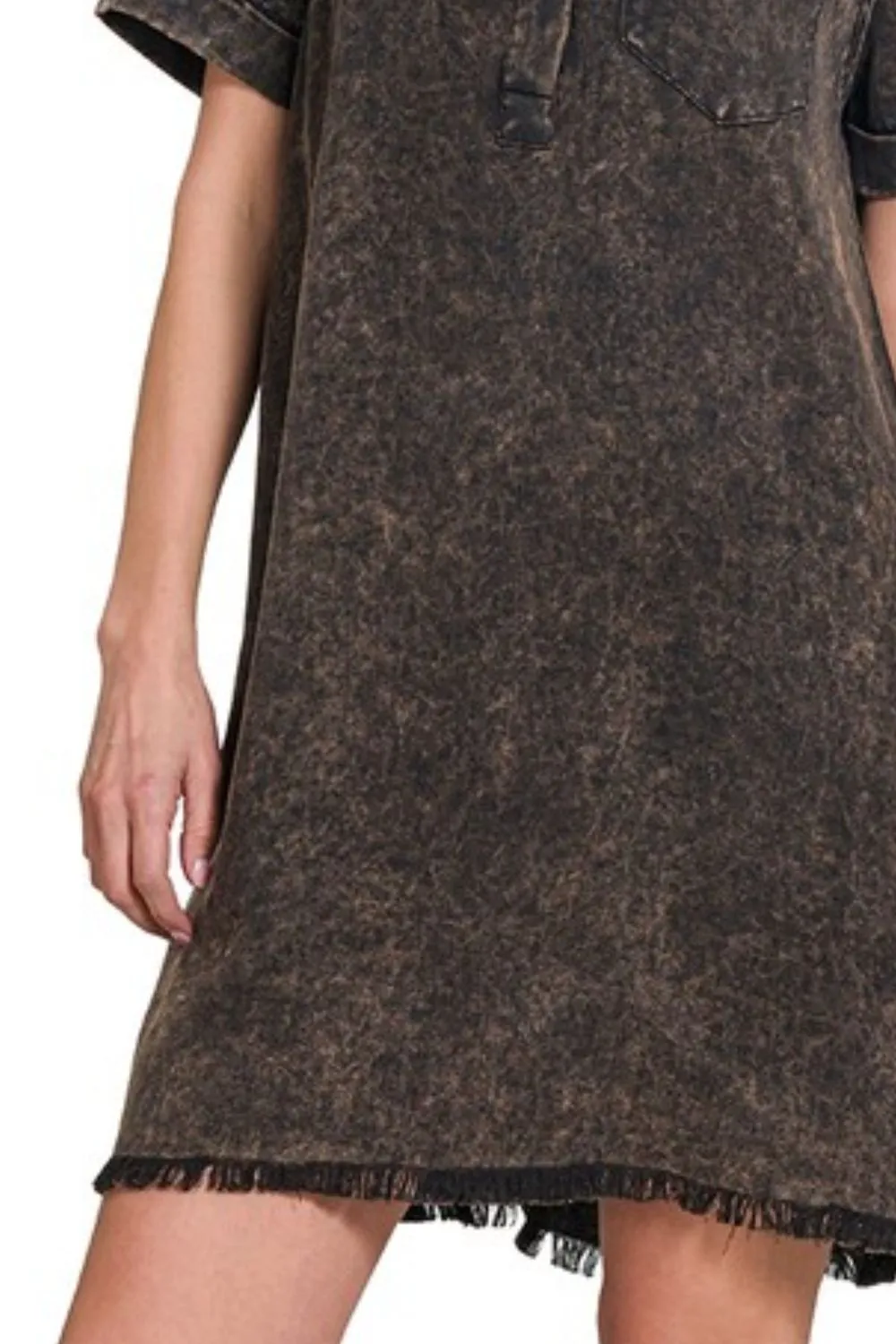 Tencel Mineral Washed Collared Shirts Dress, image 3