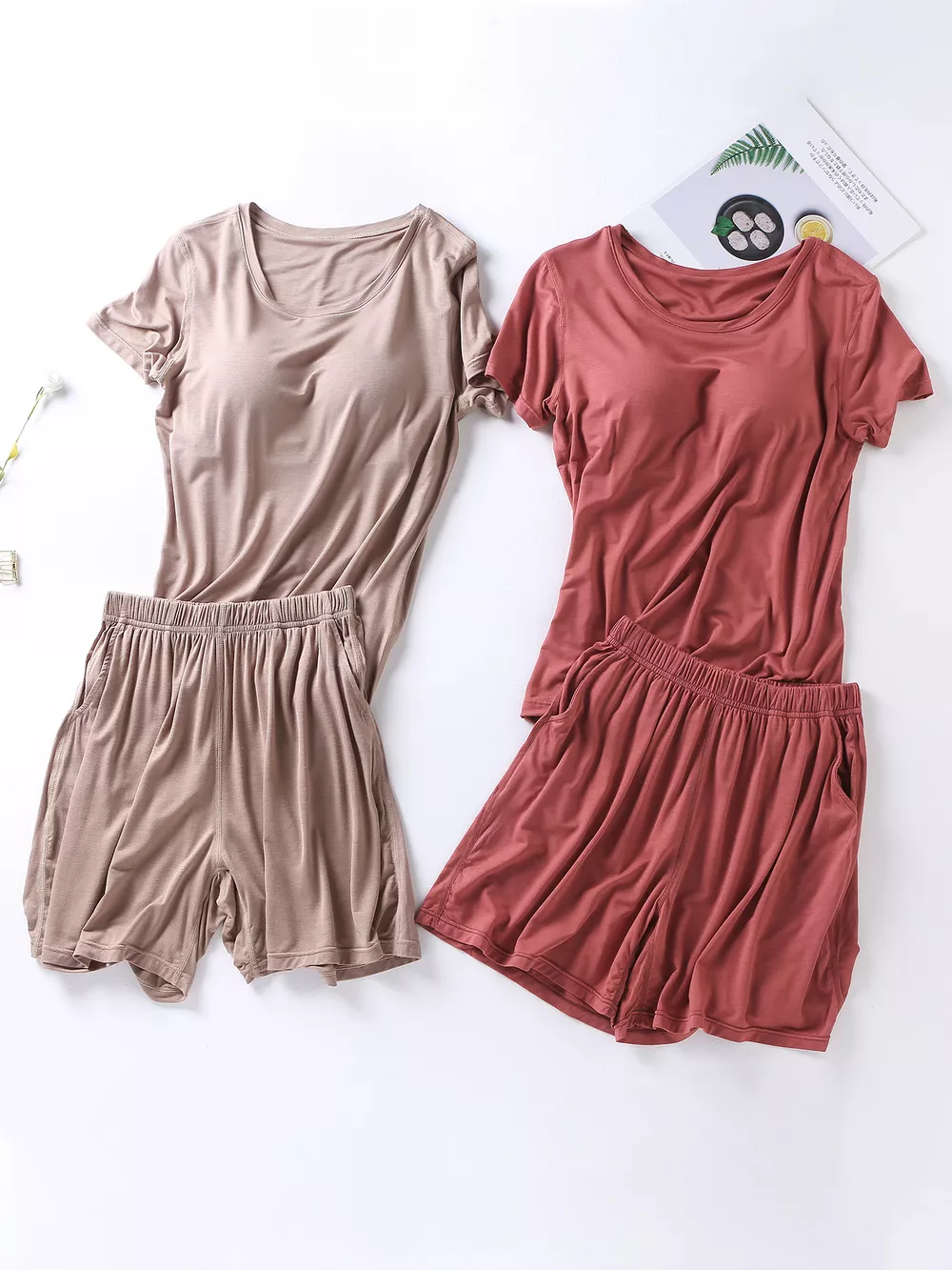 Plus Size Padded Round Neck Modal T-Shirt and Shorts Set, image 14