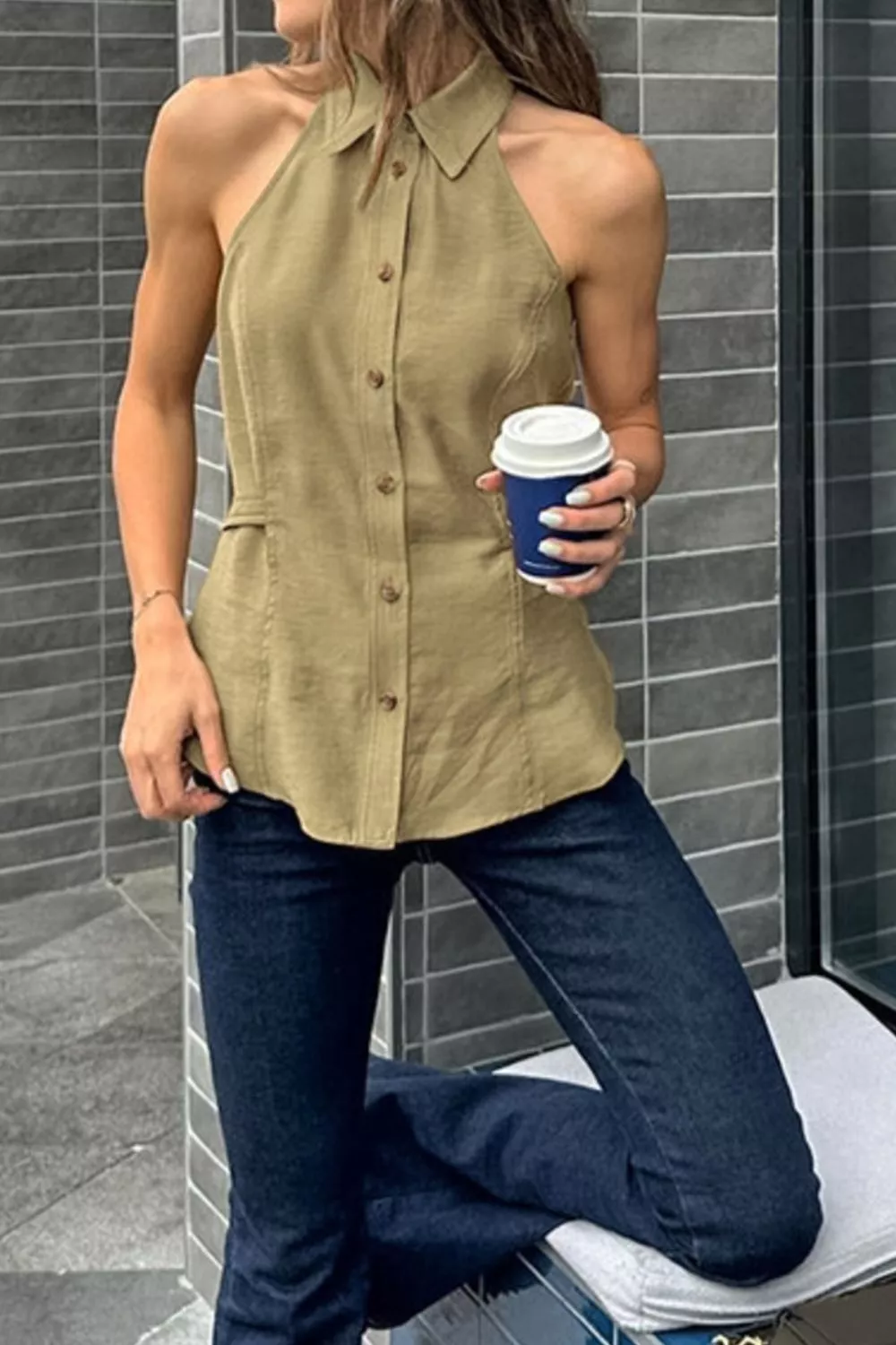Button-Down Sleeveless Top, image 3