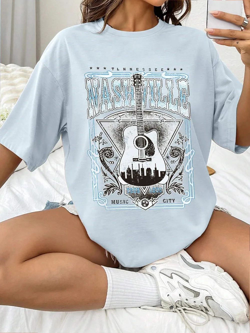 Guitar Graphic Round Neck Half Sleeve T-Shirt, image 5