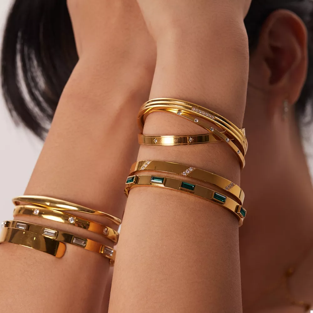 18K Gold-Plated Stainless Steel Zircon Bracelet, image 2