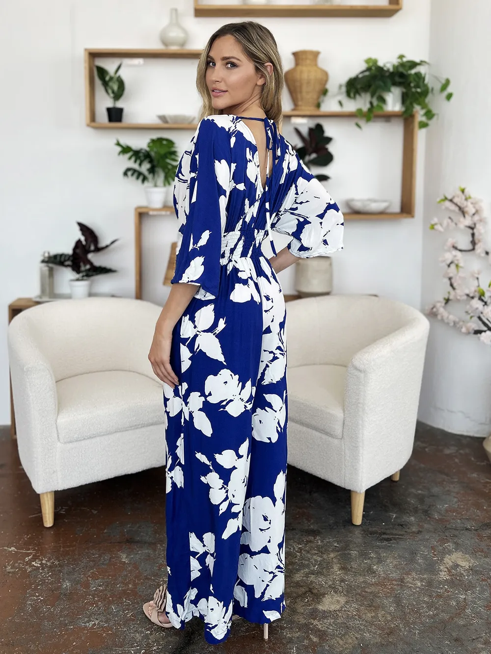 Full Size Printed Tie Back Wide Leg Jumpsuit, image 7