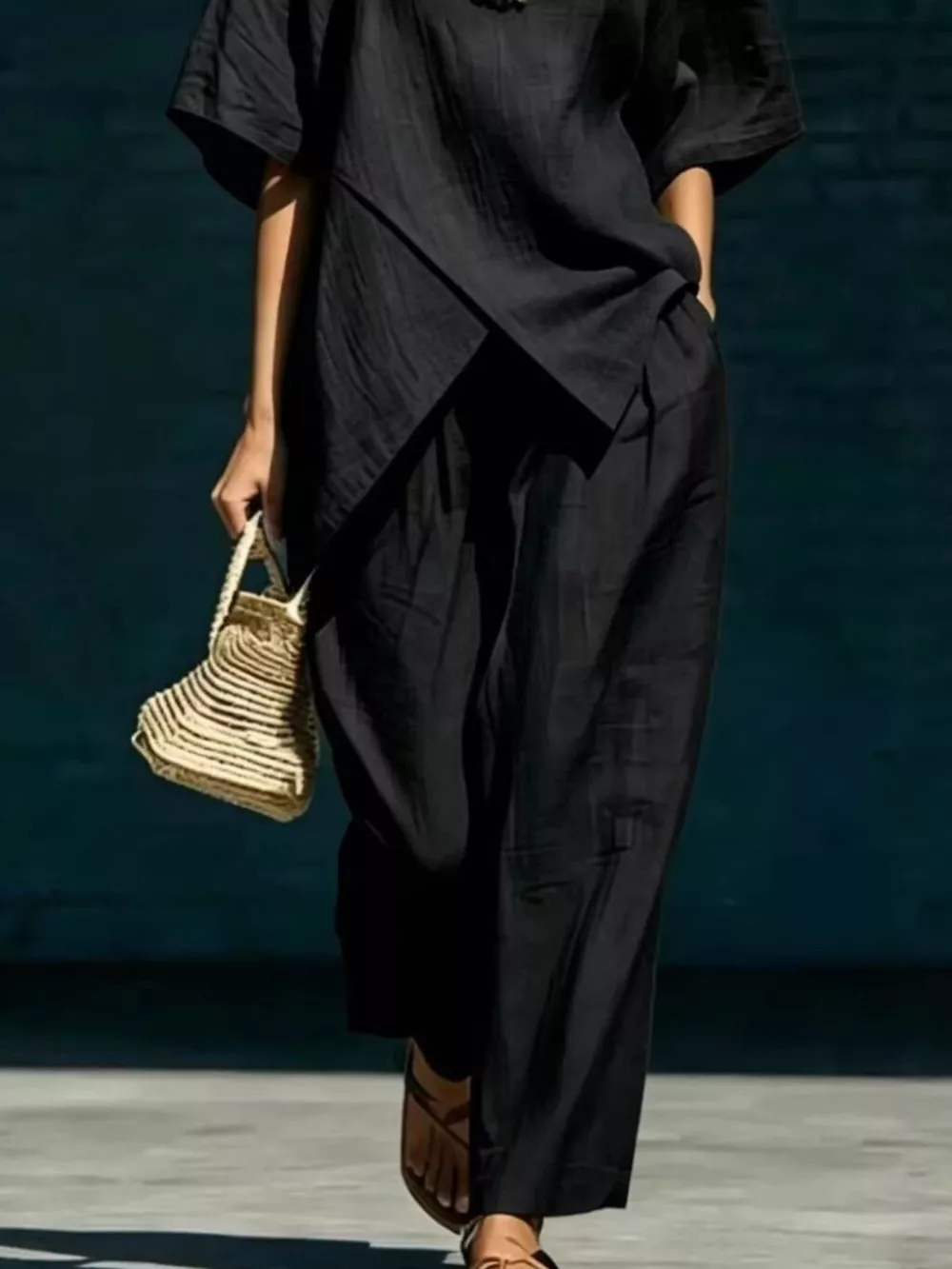Full Size Asymmetric Top and Wide-Leg Pants Set Plus Size, image 12