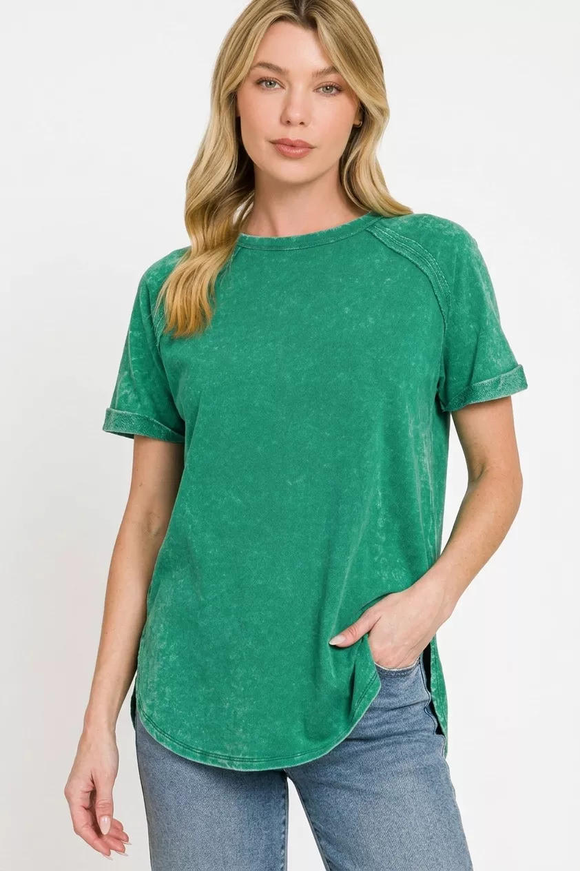 French Terry Washed Curved Hem Top, image 3