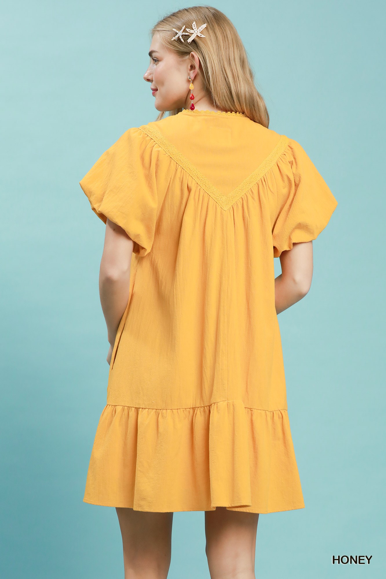 Flutter Sleeve Tassel Tie Ruffle Hem Mini Dress, image 3