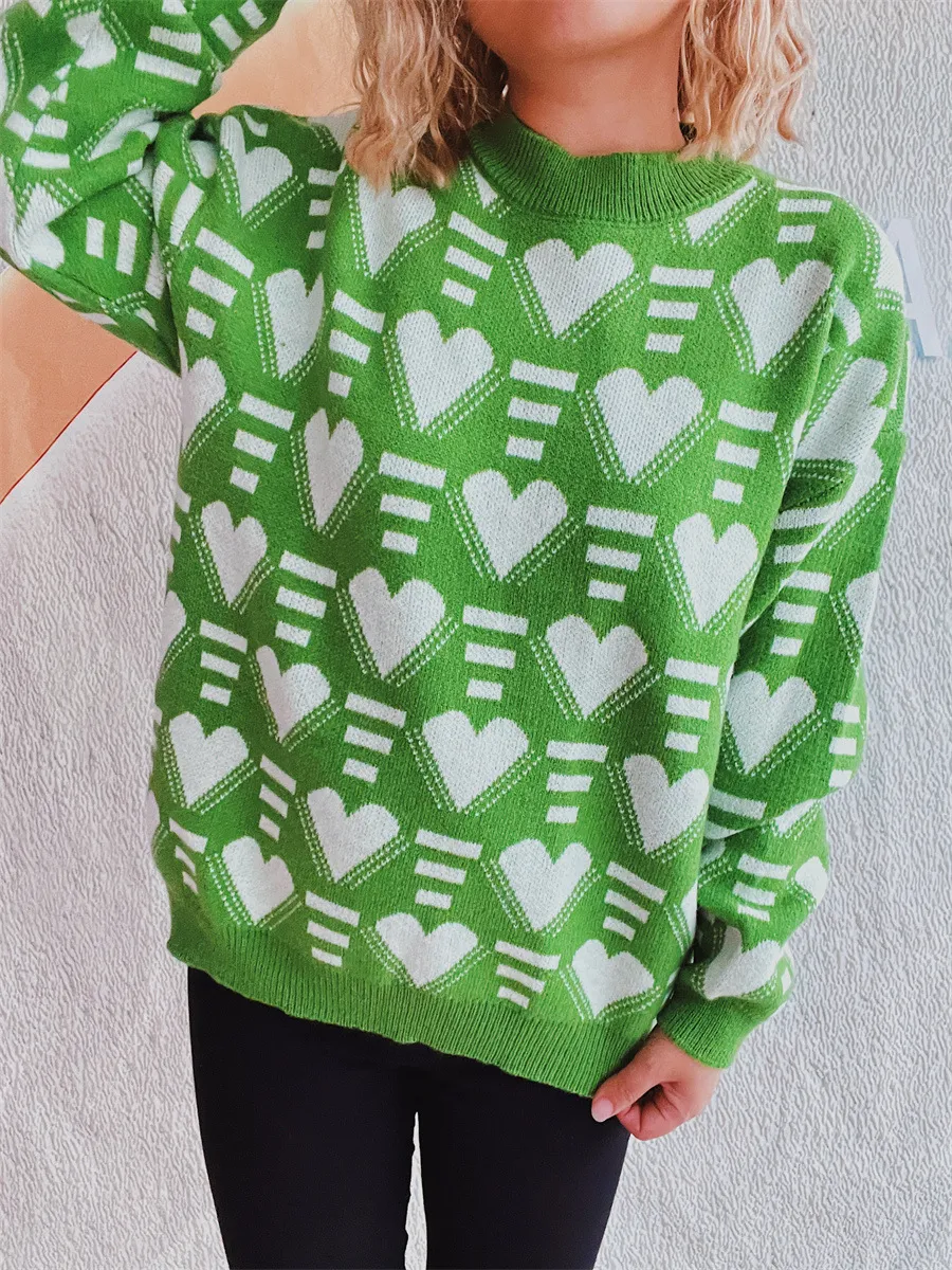Heart Contrast Long Sleeve Dropped Shoulder Sweater, image 10