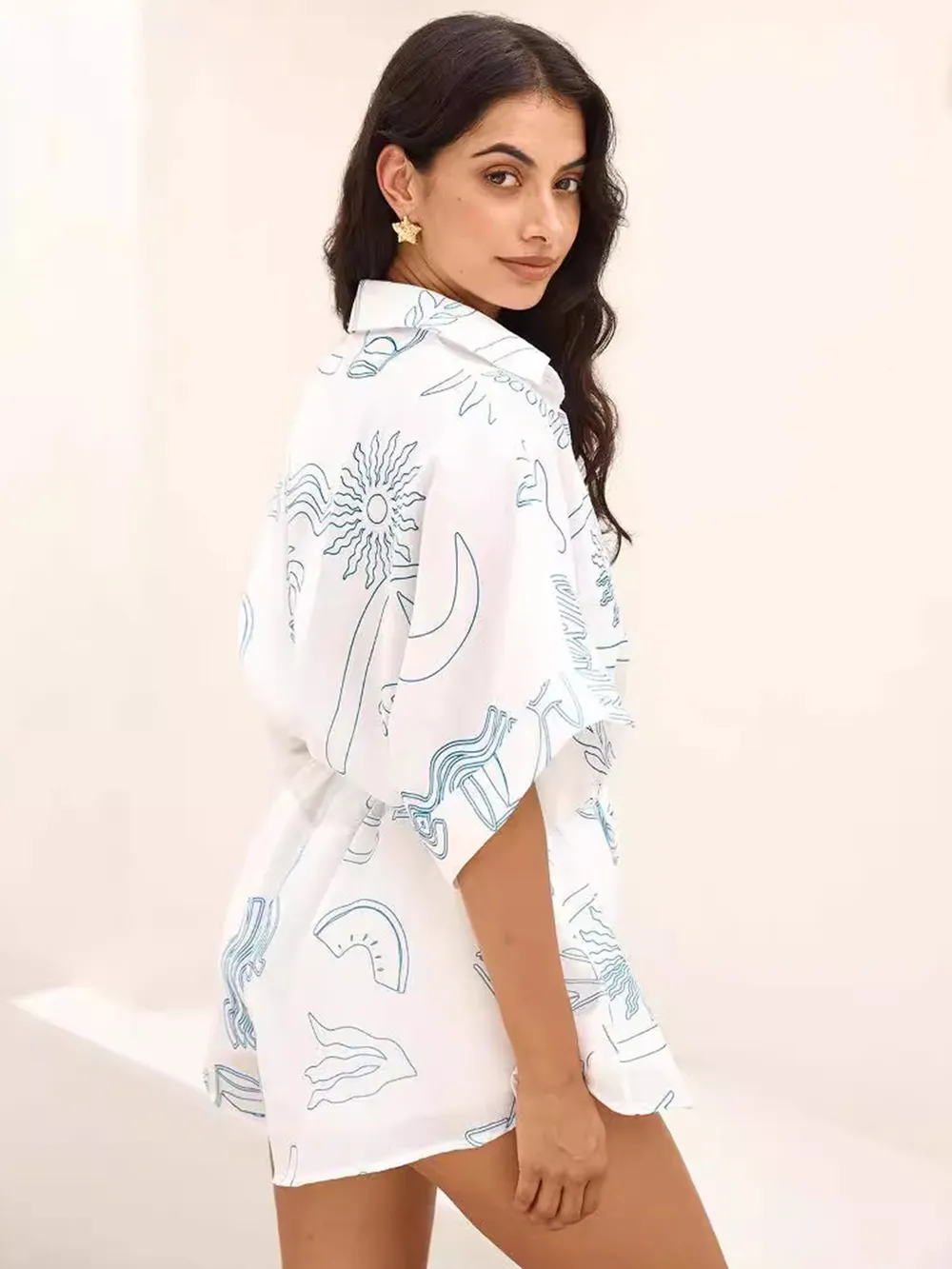 Printed Collared Neck Half Sleeve Romper, image 5