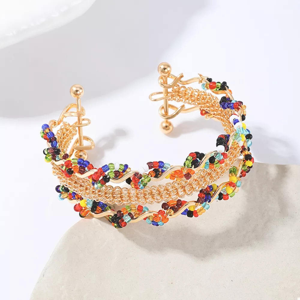 18K Gold-Plated Three Layered Open Bracelet, image 2