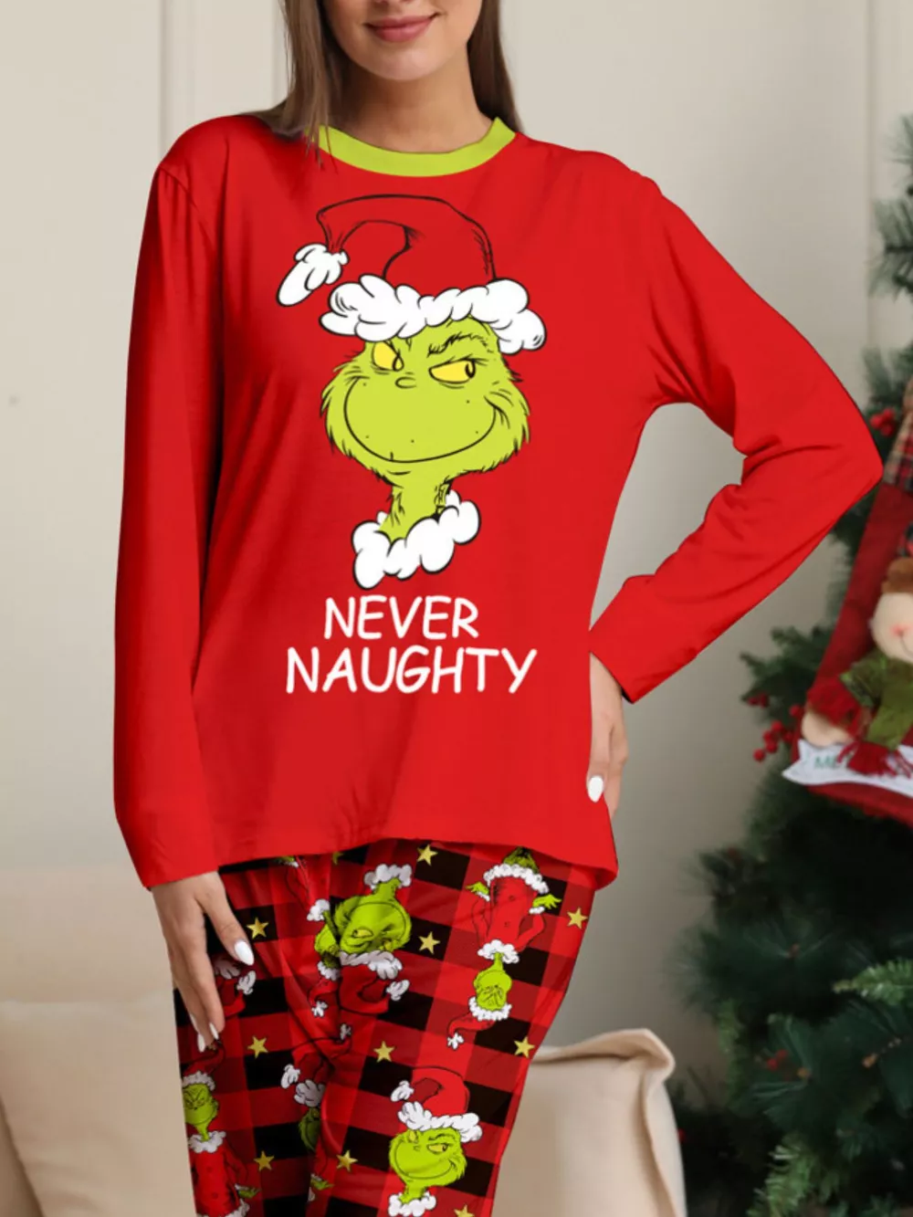 Full Size Grinch Themed Matching Family Christmas Pajama Set Plus Size, image 5