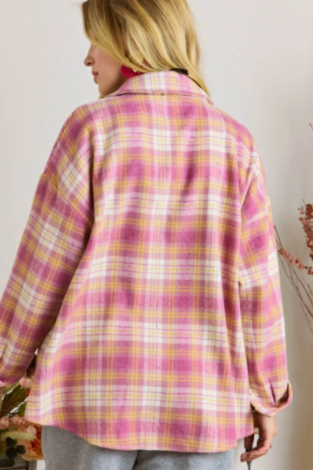 Plaid Collared Neck Button Up Shacket, image 2