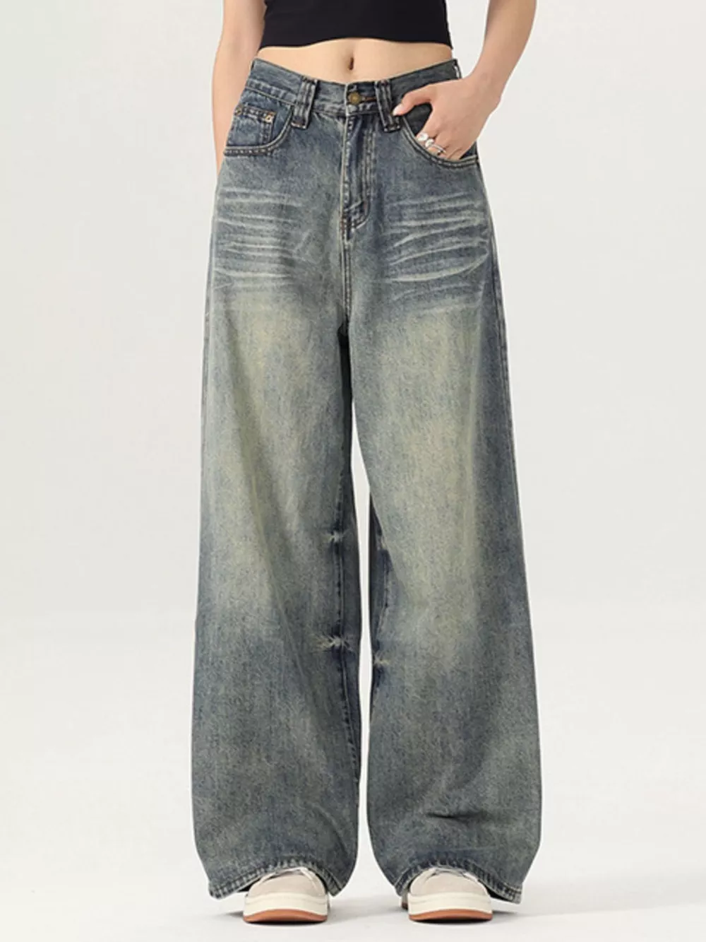 Men's Vintage Wash Wide Leg Jeans, image 2