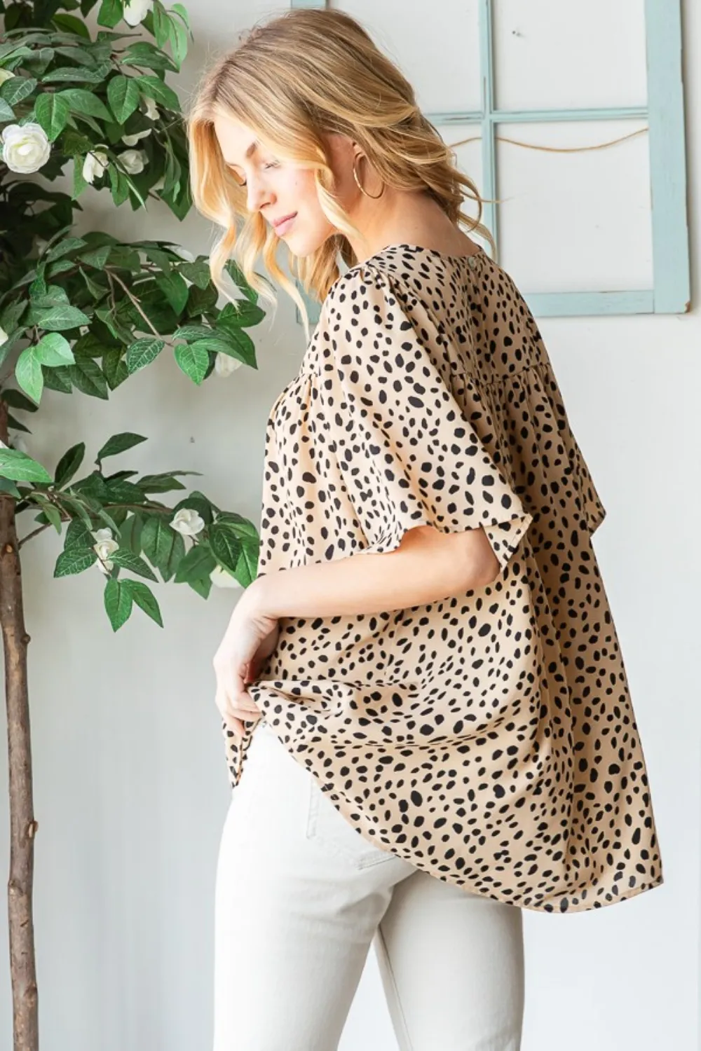 Full Size Animal Print Flutter Sleeve Blouse, image 2