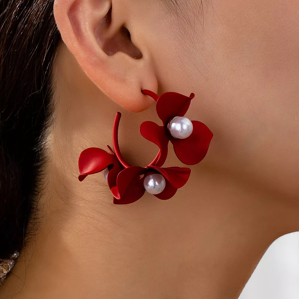 Floral Pearl Hoop Earrings, image 2