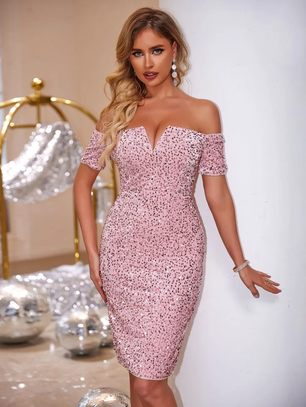 Slit Sequin Off-Shoulder Mini Dress, image 5