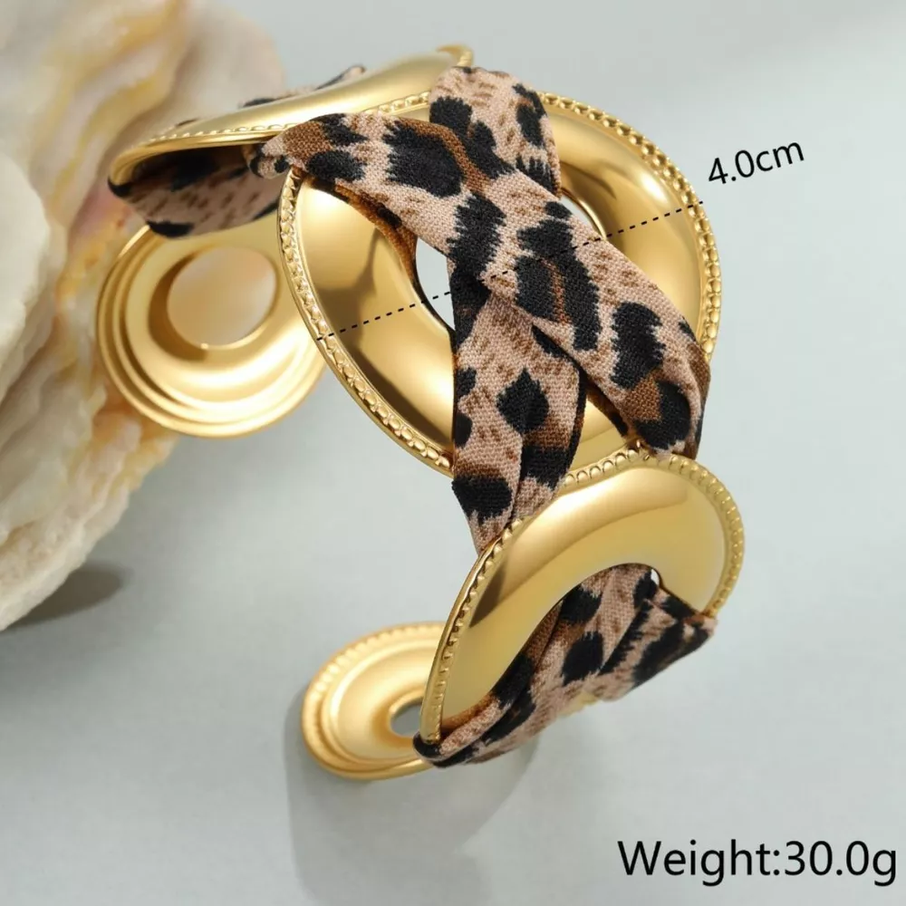 Leopard Ribbon 18K Gold-Plated Open Bracelet, image 4