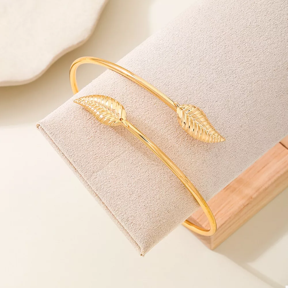 18K Gold-Plated Leaf Open Cuff Bracelet, image 4