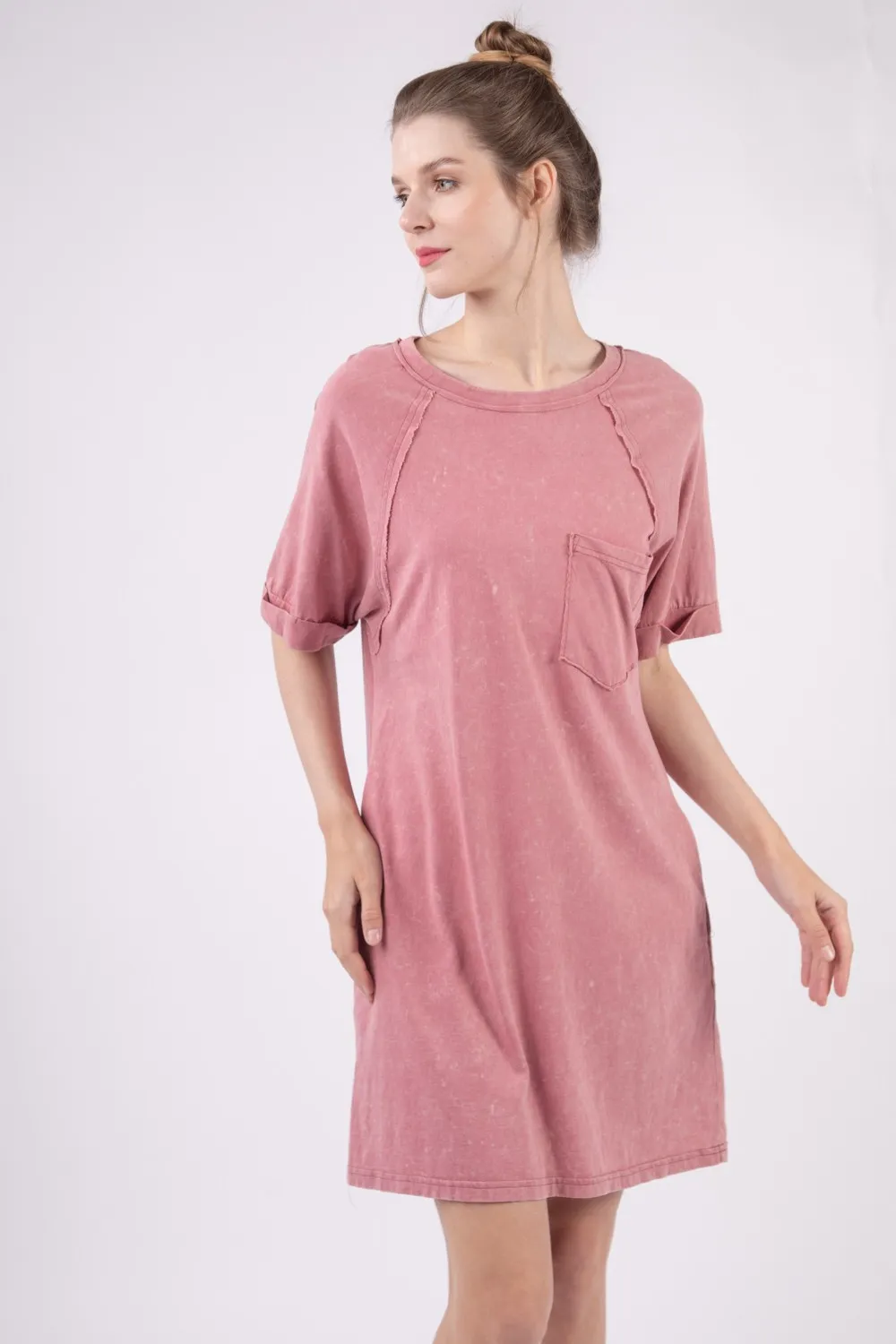Washed Round Neck Mini Tee Dress, image 3