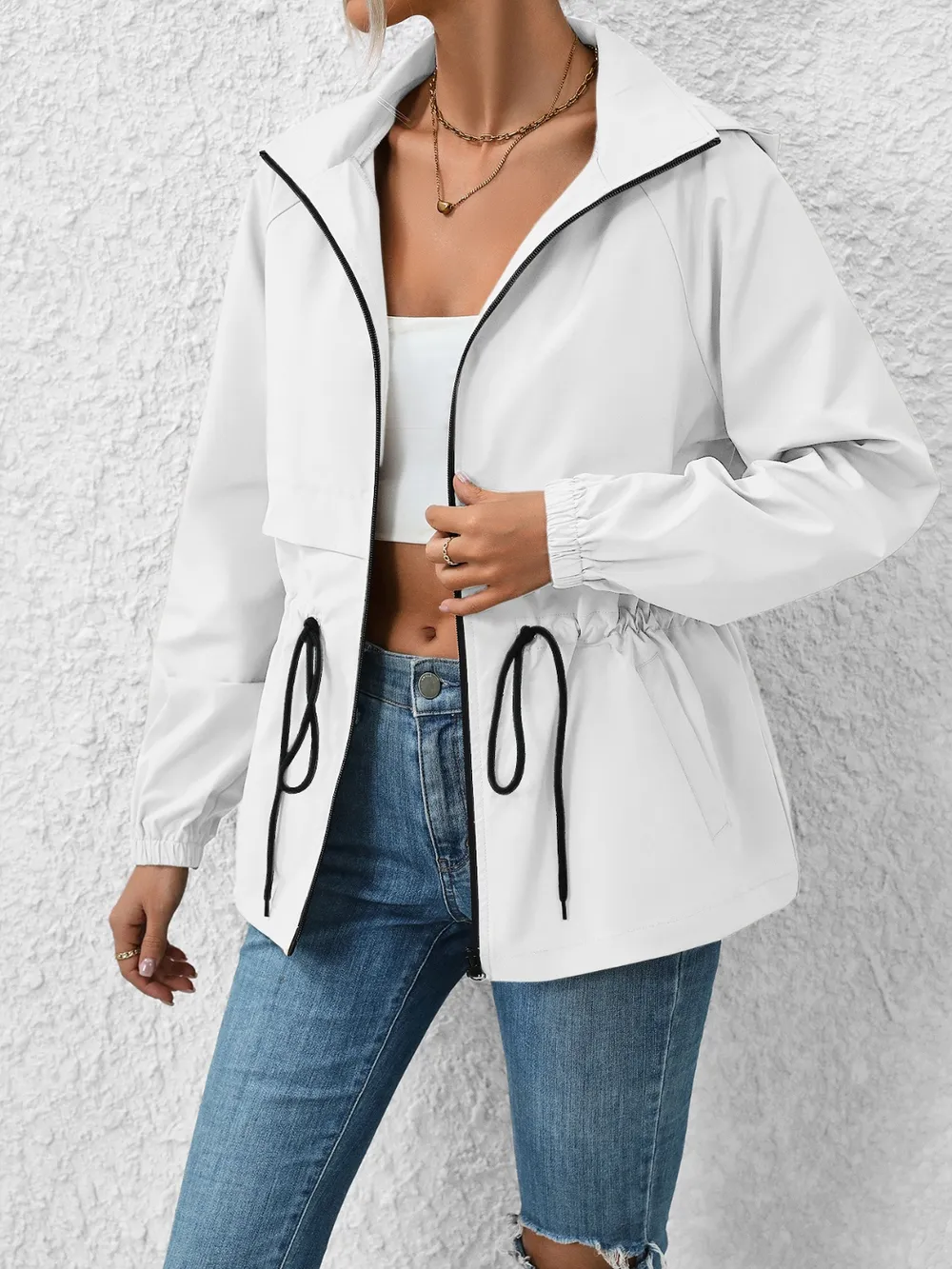 Drawstring Zip Up Hooded Jacket, image 7