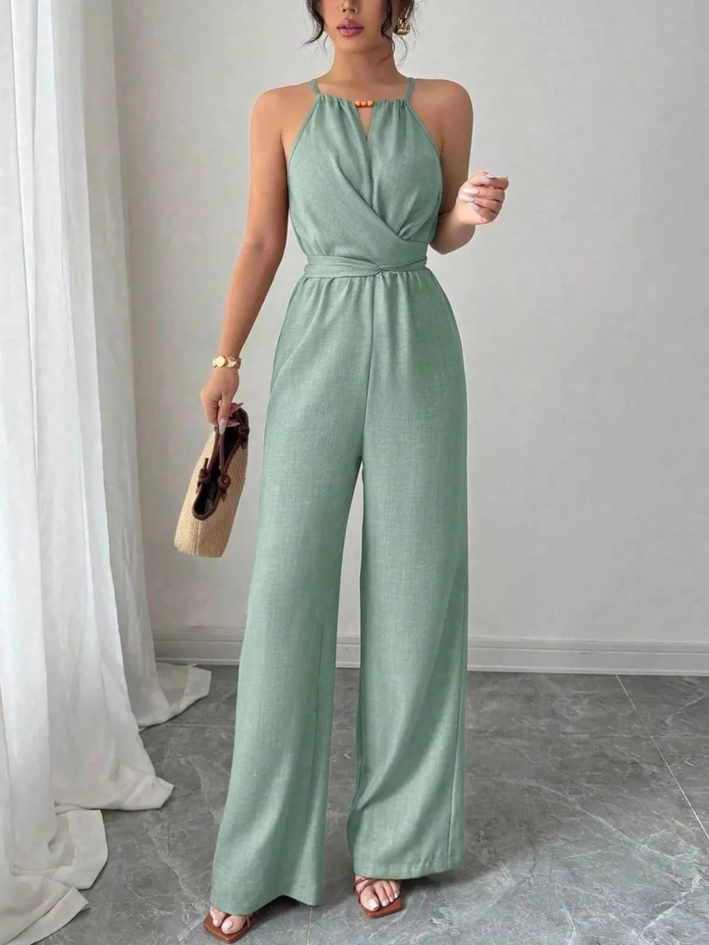 Sleeveless Tie Waist Wide-Leg Jumpsuit, image 15