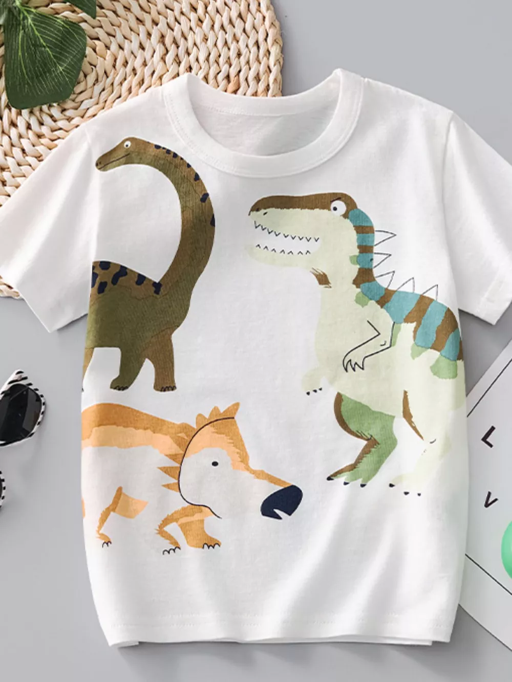 Children's Dinosaur Print Crew Neck Short Sleeve T-Shirt