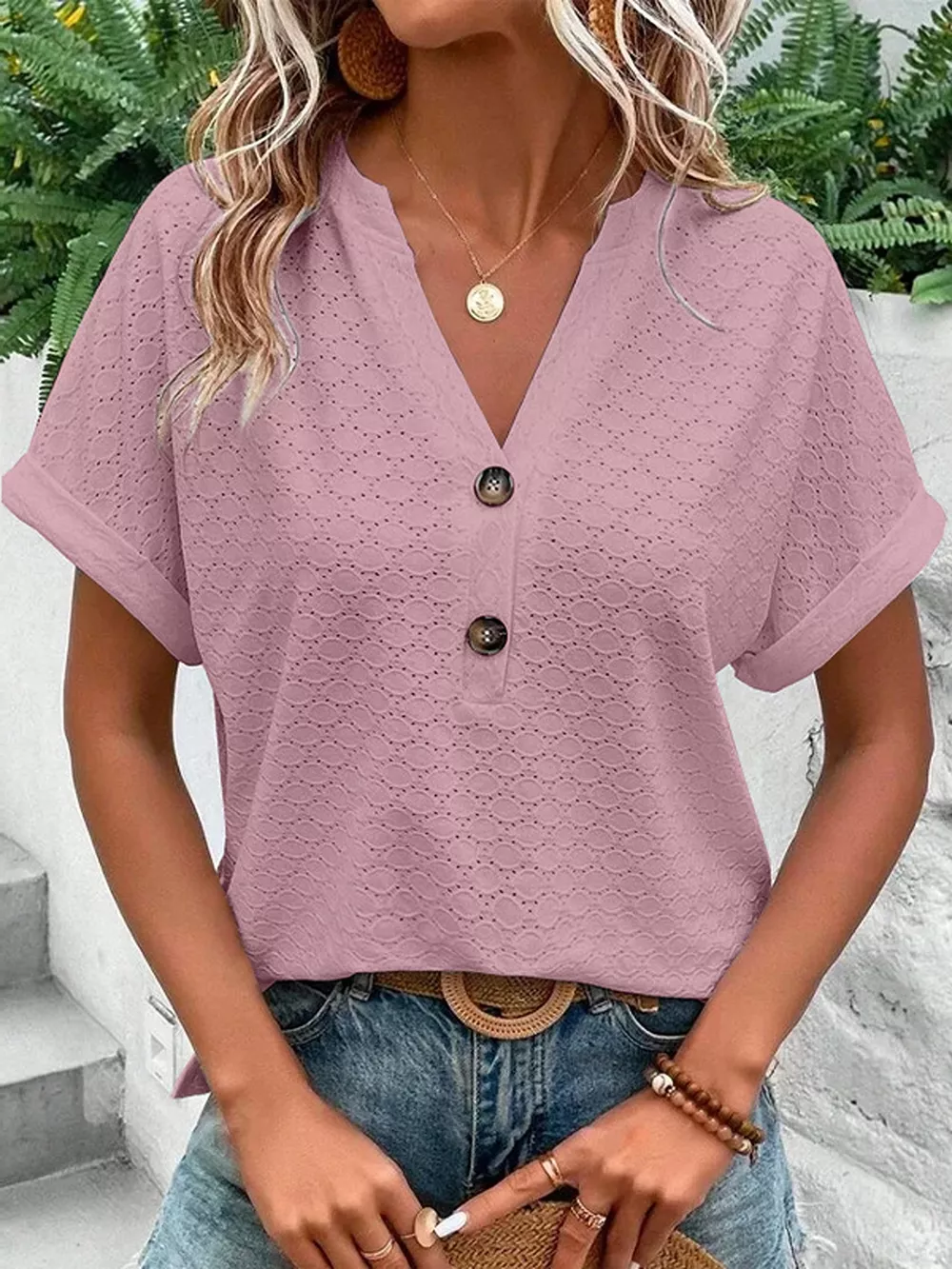 Notched Short Sleeve Top, image 9
