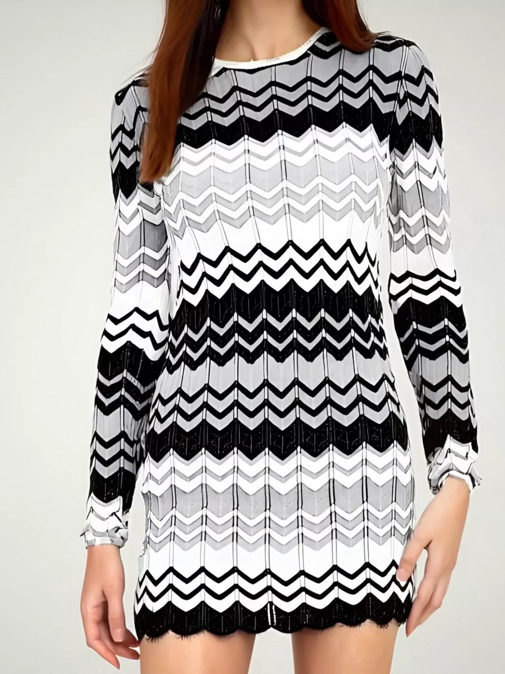 Openwork Wave Pattern Long Sleeve Sweater Dress, image 10