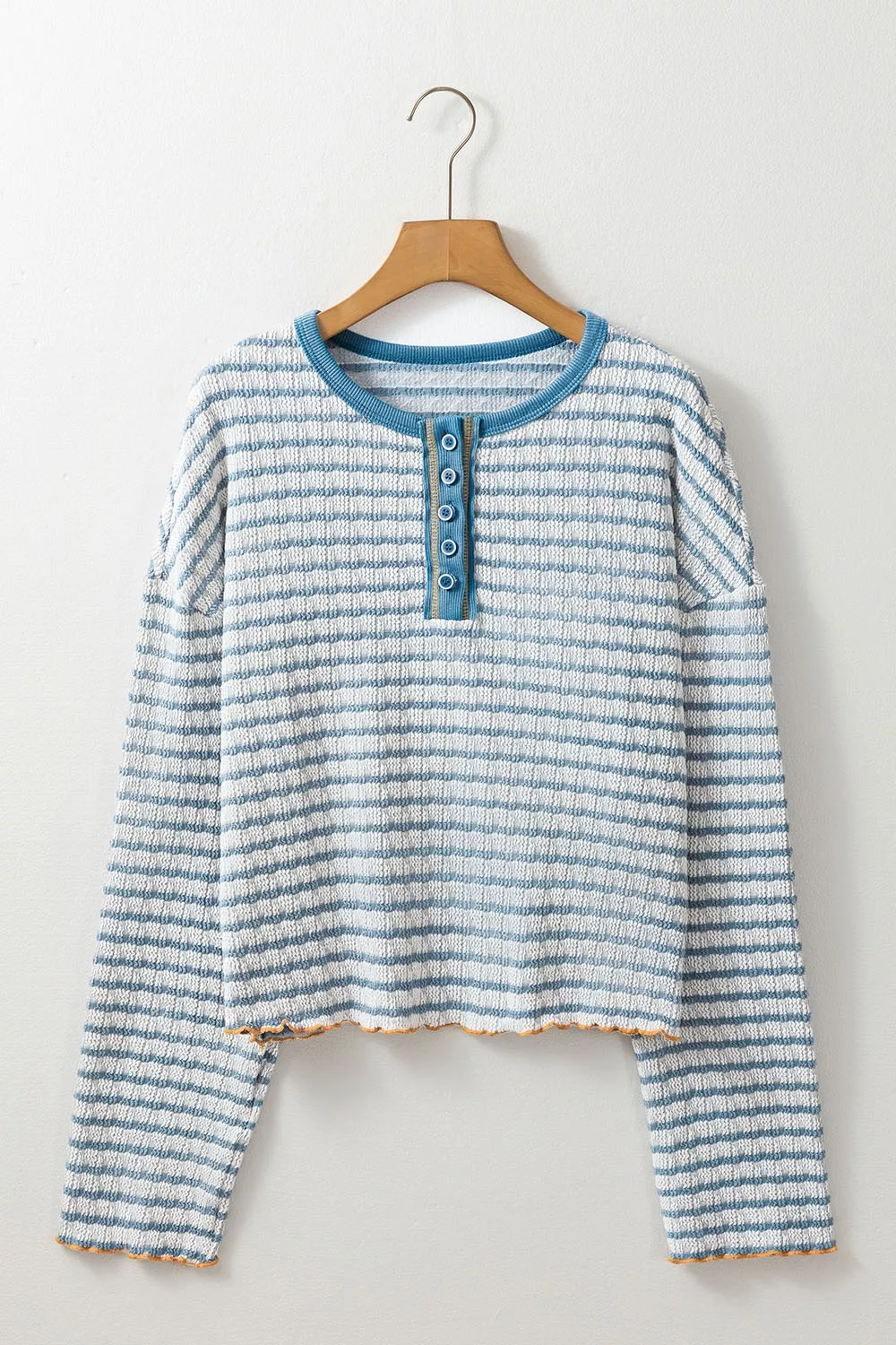 Striped Textured Knit Button Detail Top, image 6