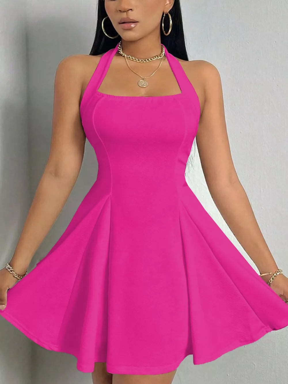 Halter Neck Sleeveless A-Line Mini Dress, image 3