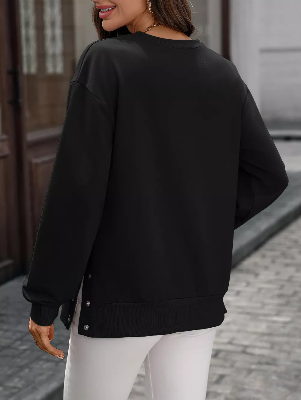 Side Snap Round Neck Sweatshirt, image 18
