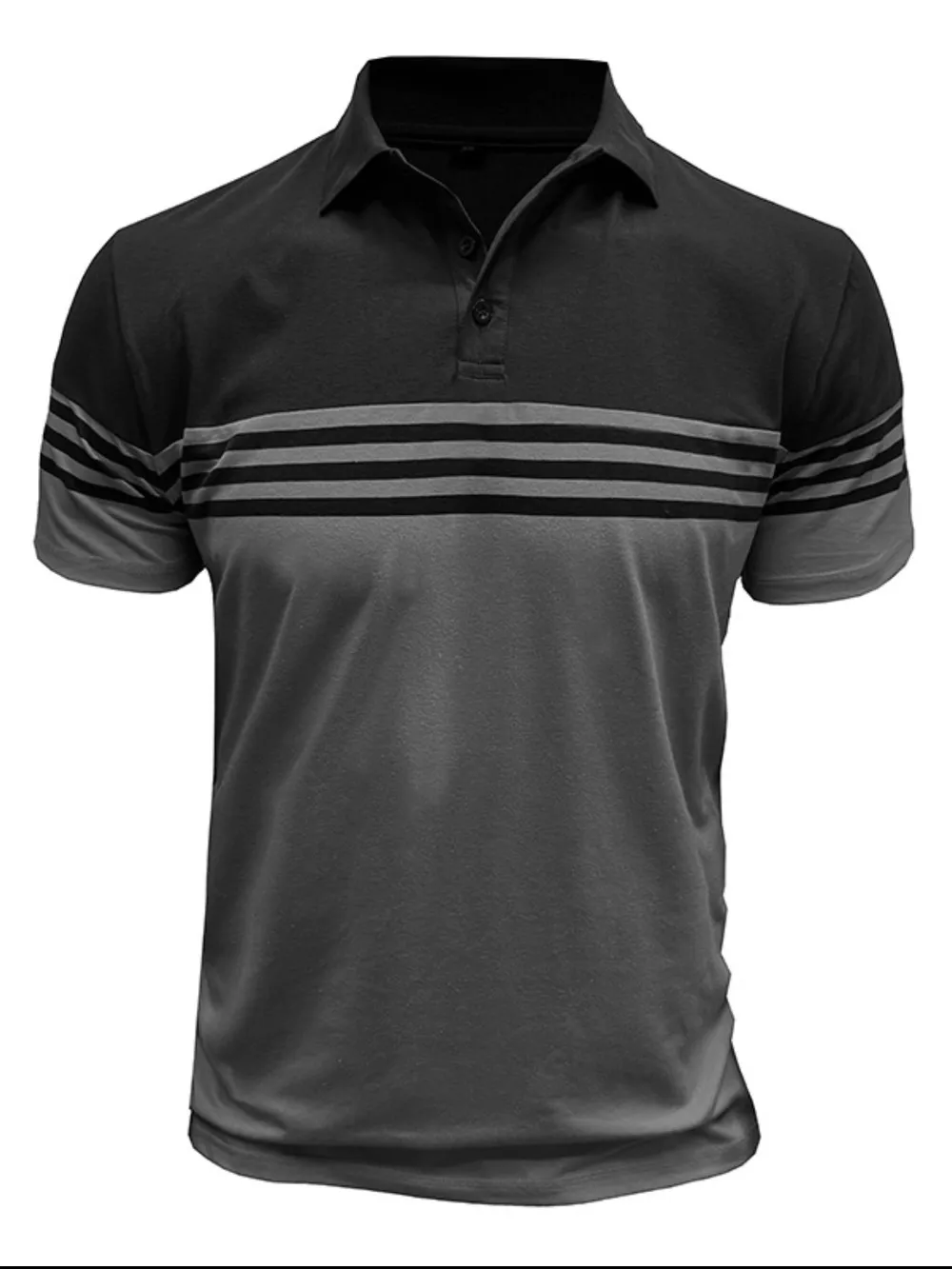 Men's Full Size Color Block Striped Polo Shirt Plus Size, image 3