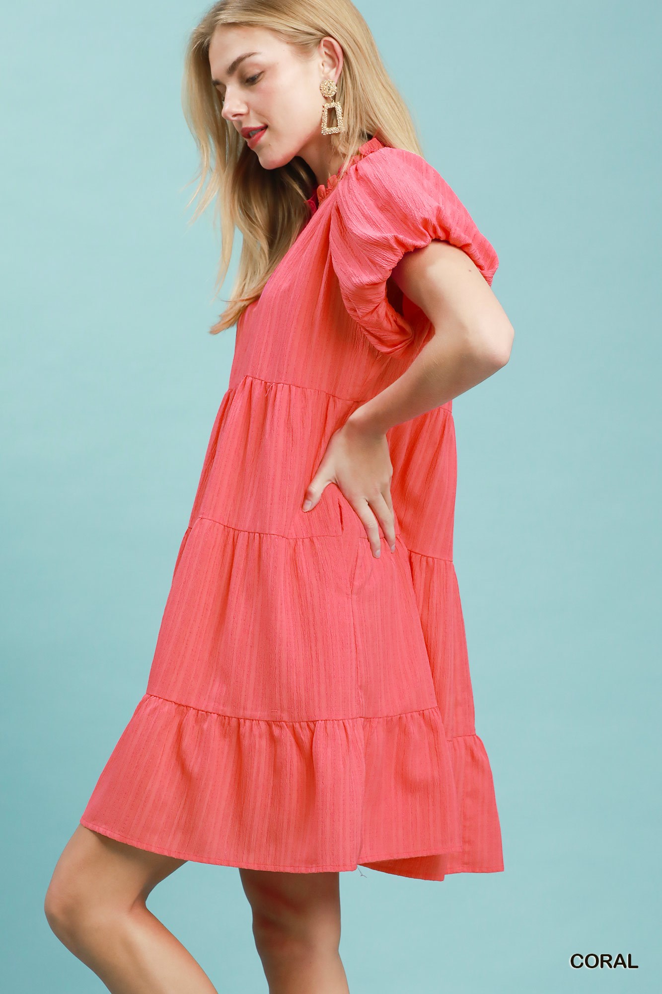 Puff Sleeve Tiered Babydoll Dress, image 2
