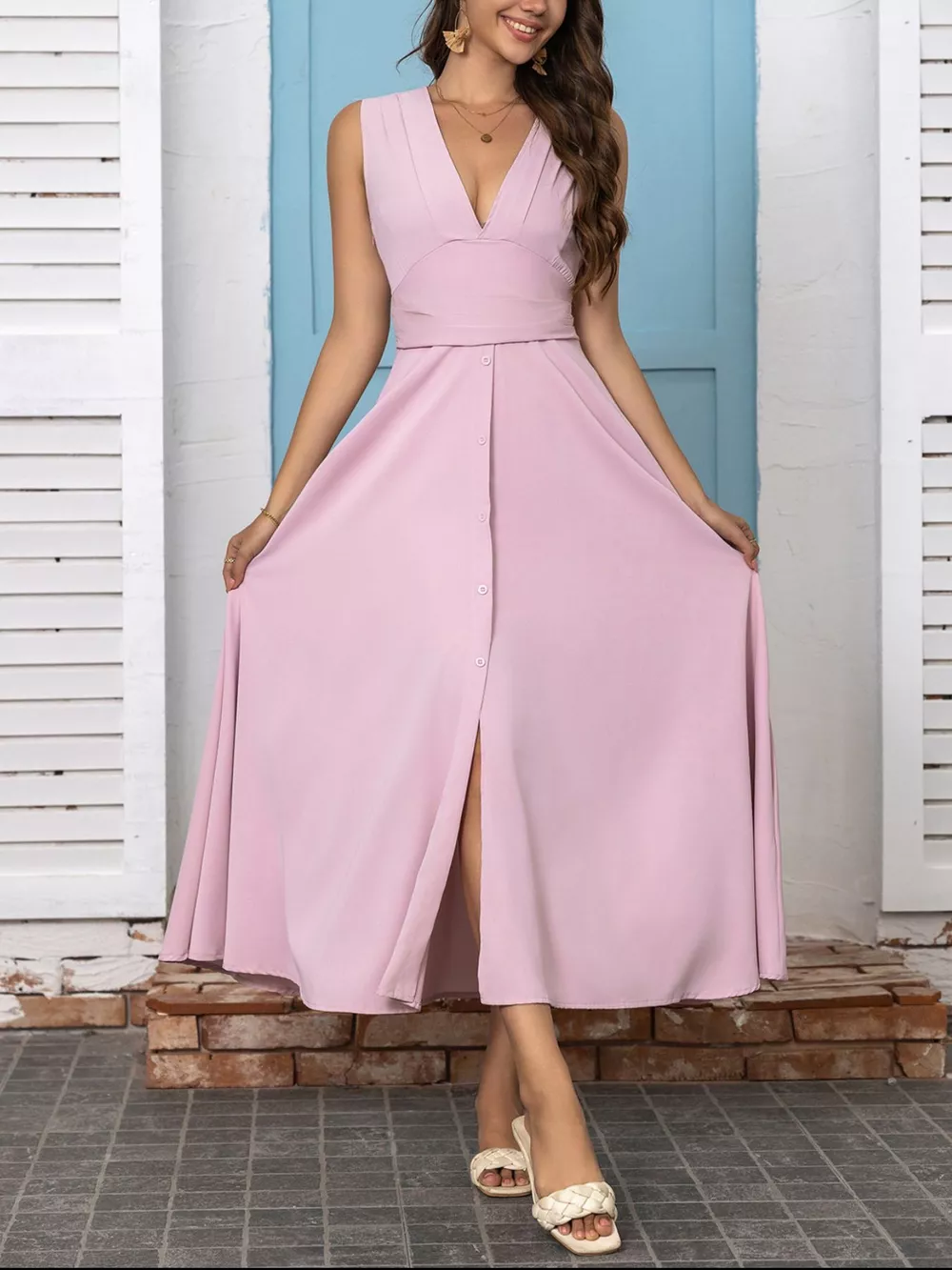 Full Size Slit V-Neck Sleeveless Dress Plus Size, image 6