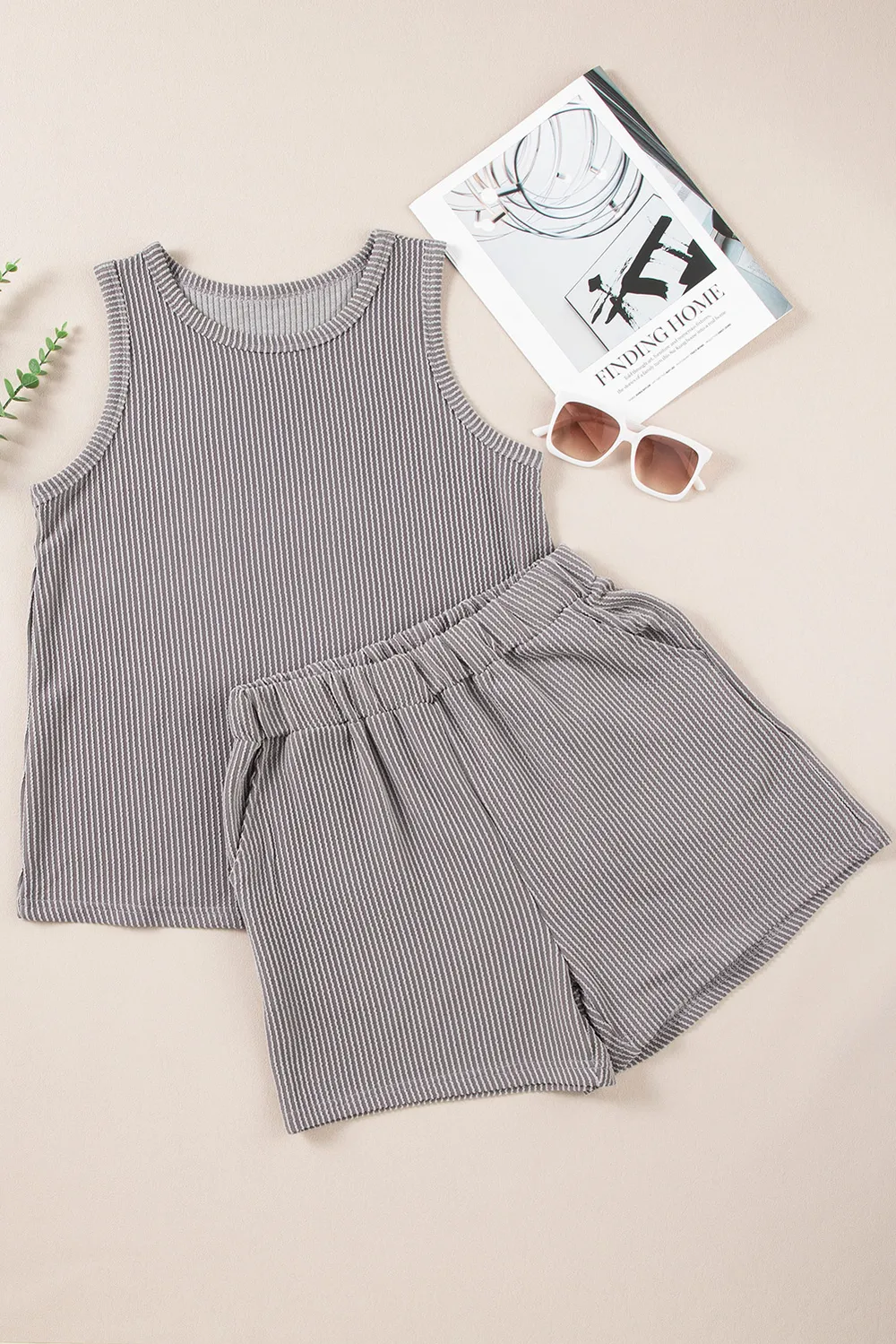 Round Neck Sleeveless Top and Shorts Set, image 3