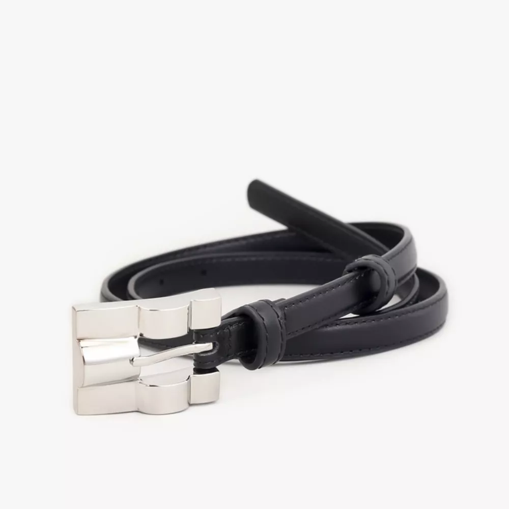 Skinny Leather Belt with Silver Buckle, image 8