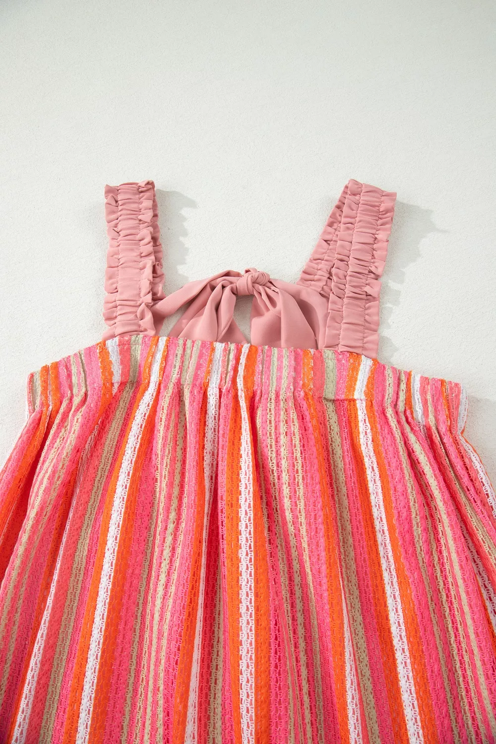 Stripe Ruffled Straps Ribbon Knot Flowy Vacation Maxi Dress, image 8